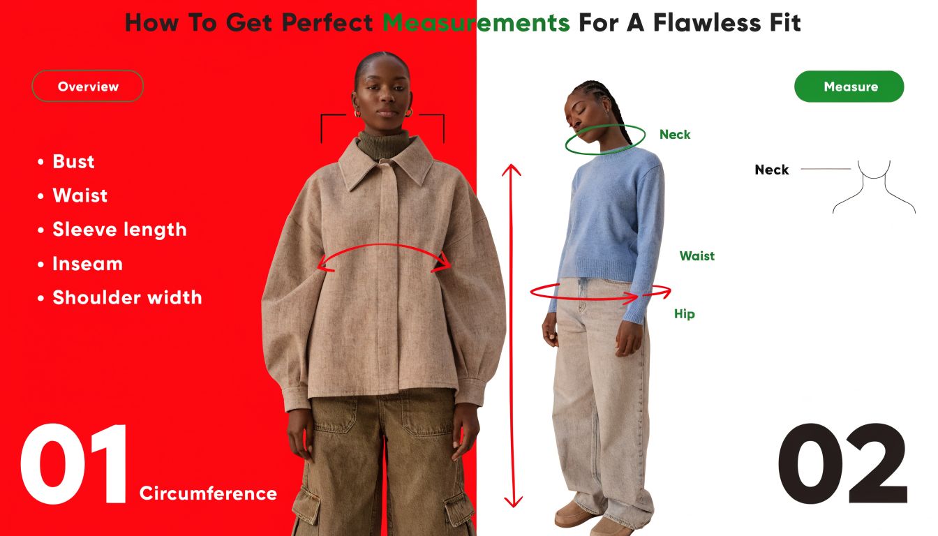 Insect Screens A guide on how to get perfect measurements with female models demonstrating bust, waist, and neck points.