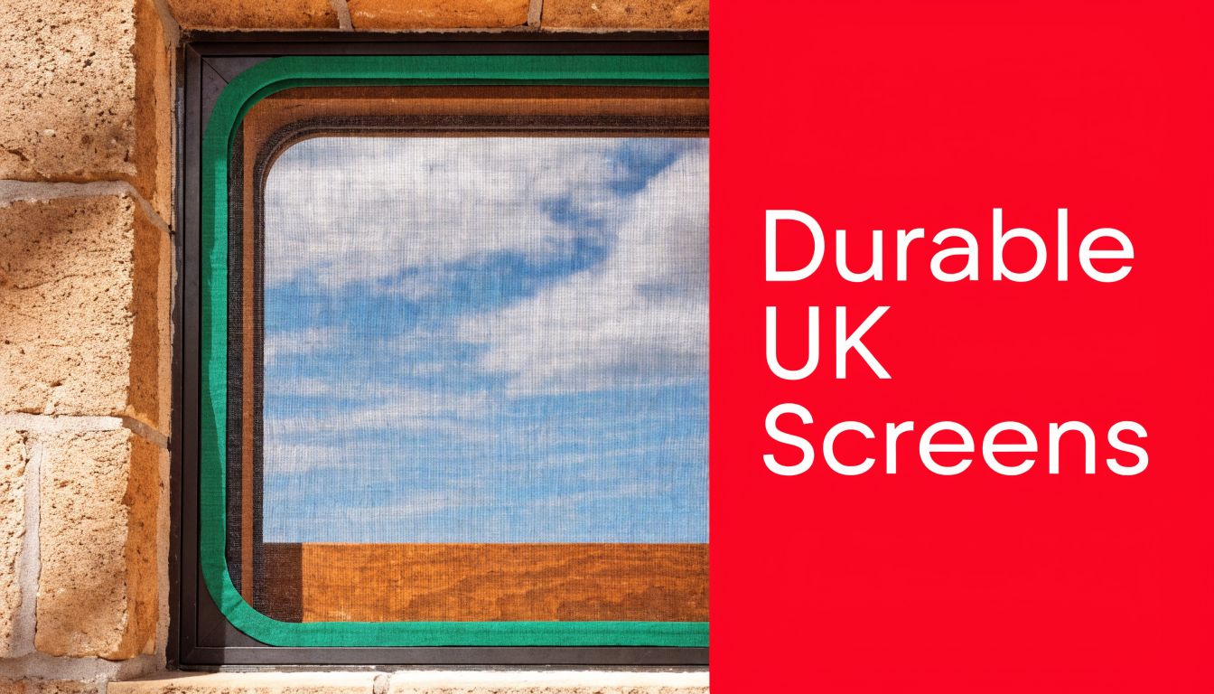 Insect Screens A close-up view of a durable fly screen installed on a brick building window in the UK.