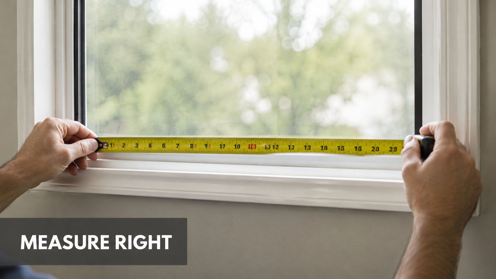 Insect Screens A close-up view of a person using a yellow tape measure to measure a window frame.