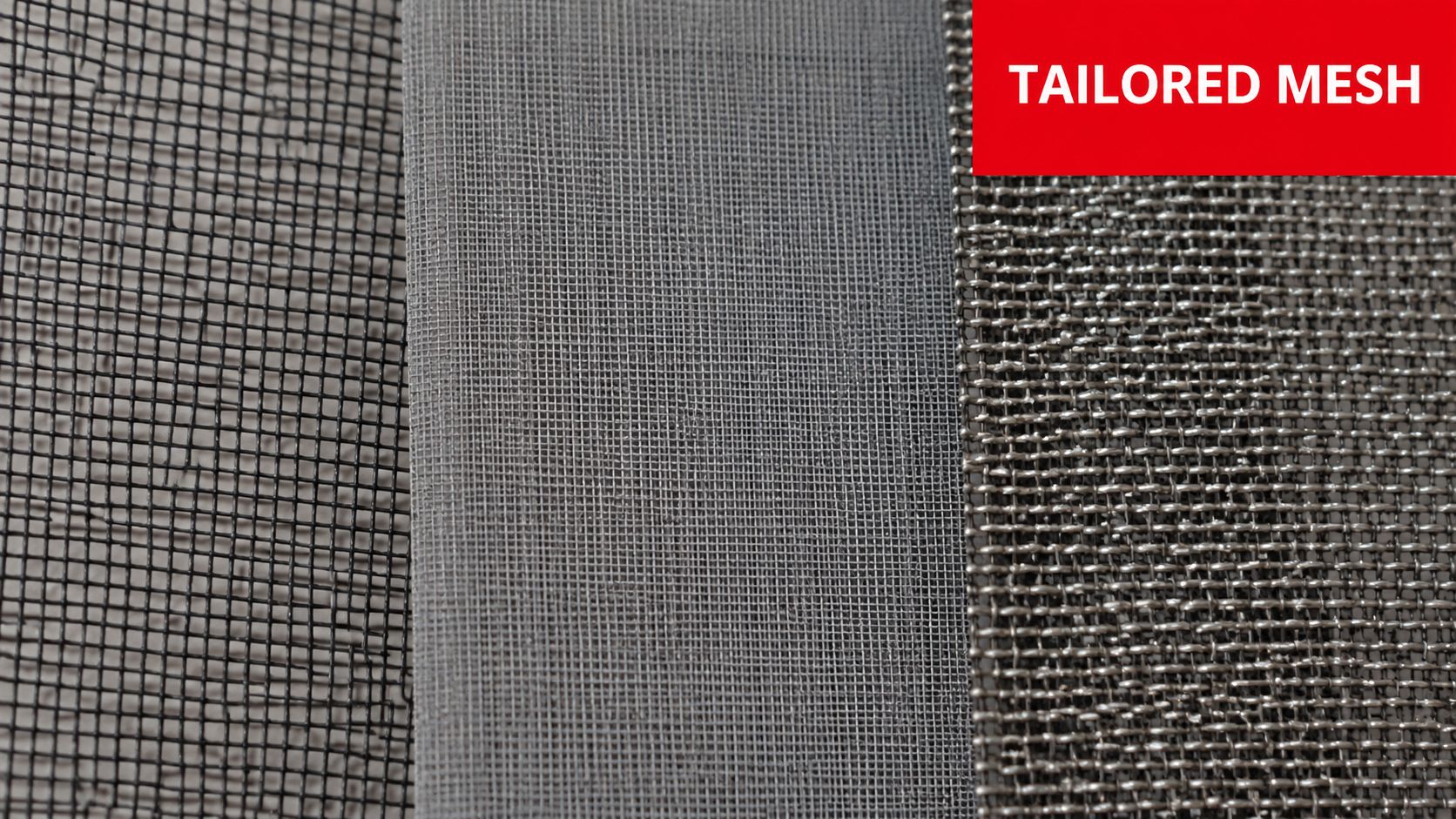 Three different types of industrial wire mesh materials arranged side by side for comparison.