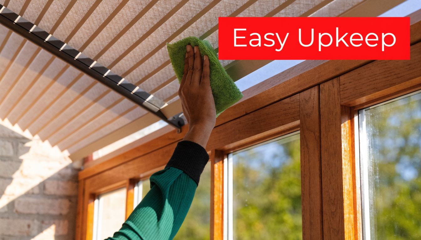 Insect Screens A person cleaning the pleated conservatory blinds with a green cloth for easy maintenance and upkeep.