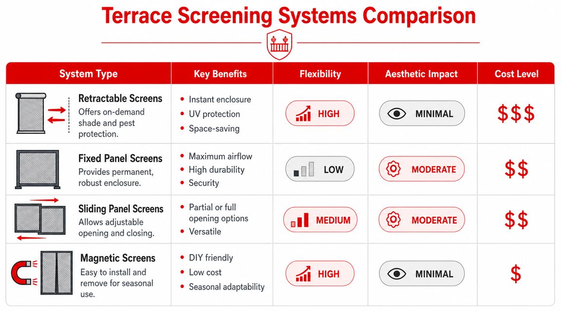 Comparing the Main Terrace Screening Systems