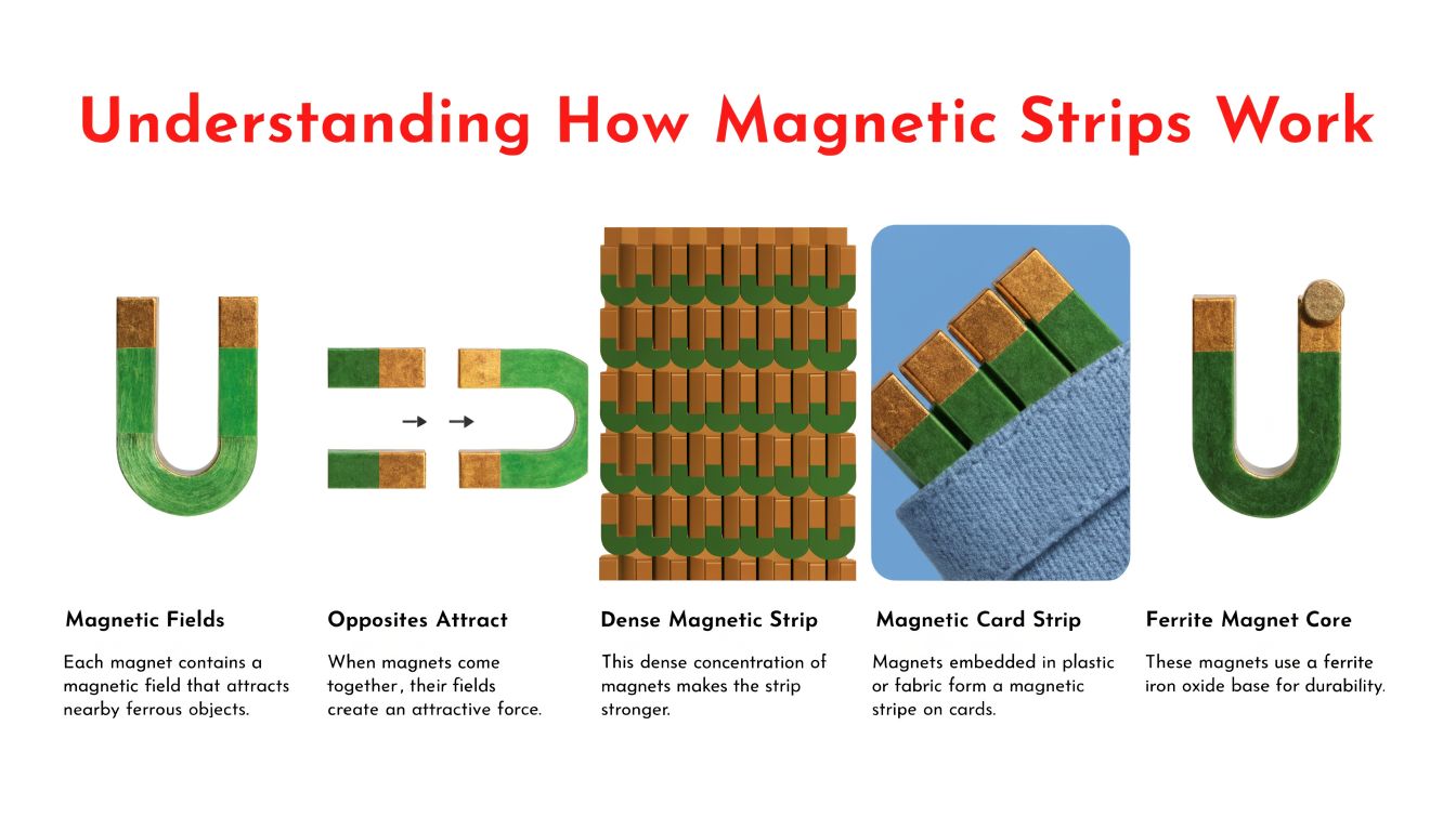 Insect Screens A diagram illustrating how magnetic strips work, showing magnets, magnetic fields, and their application in cards.