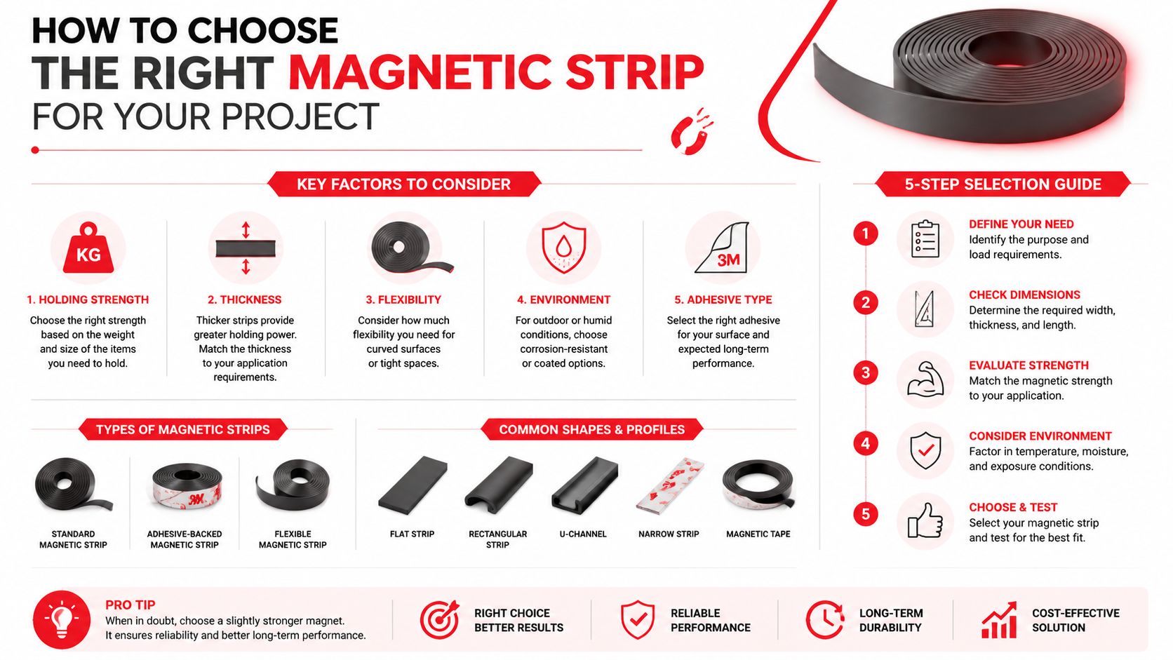 Insect Screens An infographic guide explaining how to choose the right magnetic strip for various professional and DIY projects.