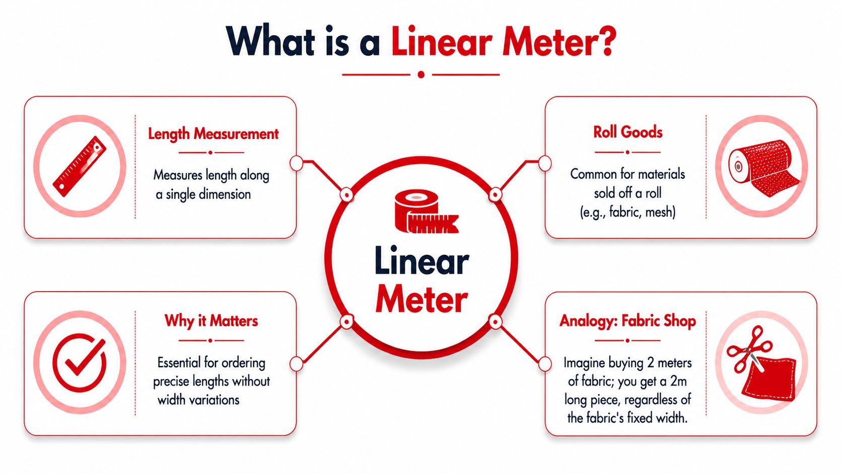 Insect Screens An infographic explaining the concept of a linear meter, its application, importance, and practical shopping examples.