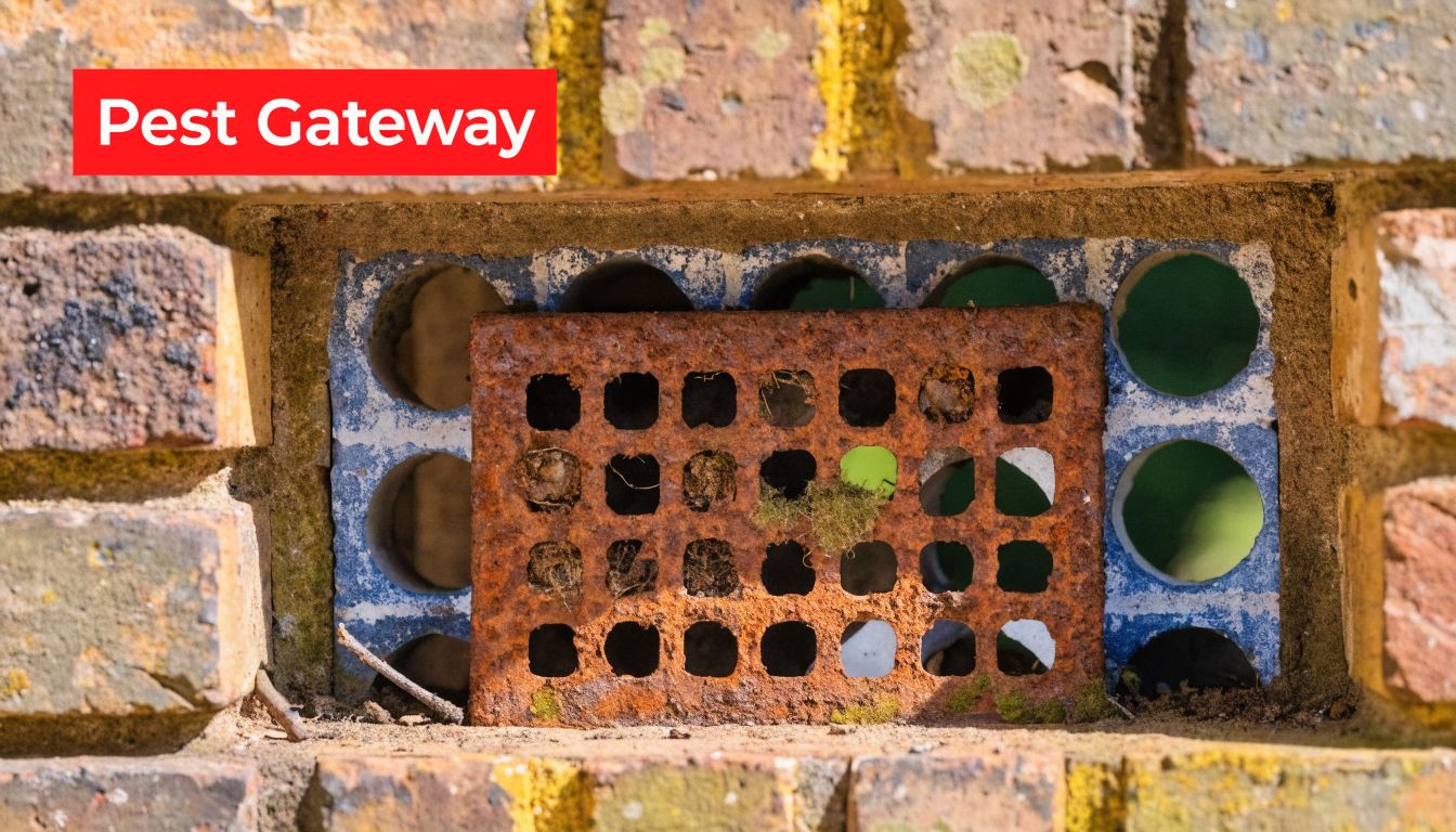 Insect Screens A close-up view of an old rusty metal mesh cover over an air brick in a brick wall.