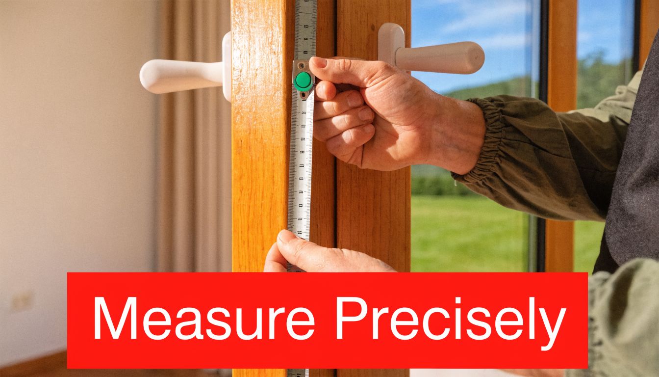 Insect Screens A close-up view of a person measuring a wooden window frame with a measuring tape.