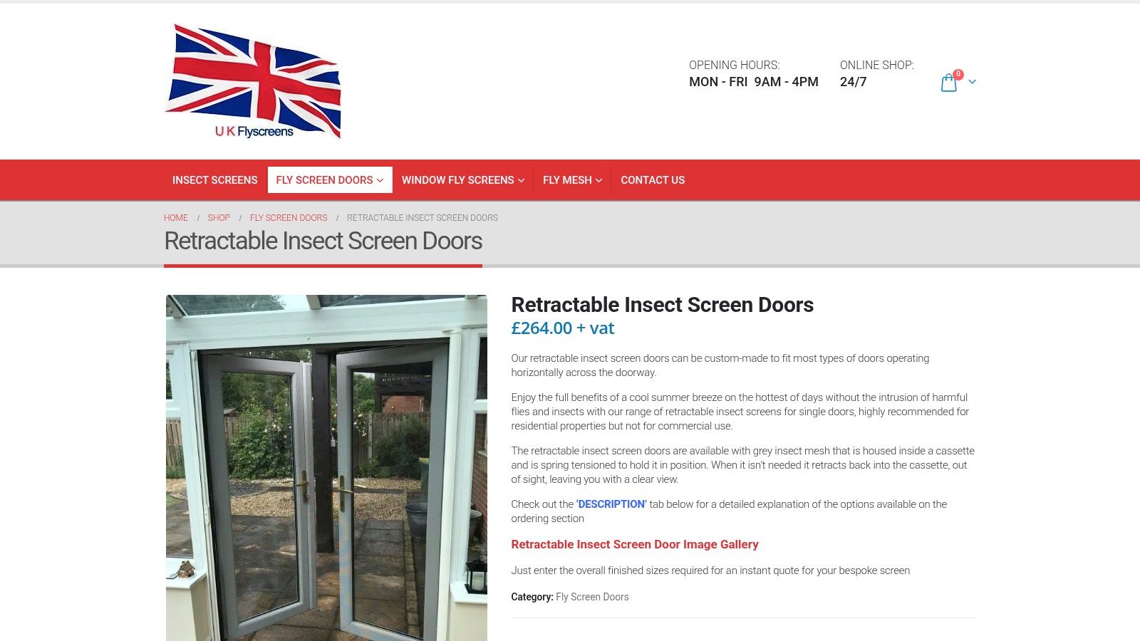 Insect Screens Screenshot from https://www.flyscreens.biz/retractable-insect-screen-doors/