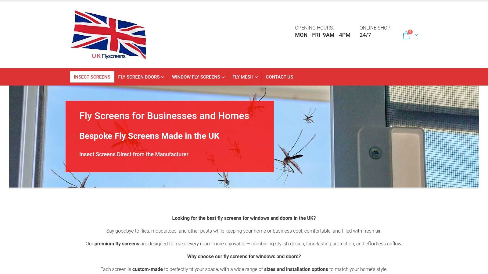 Insect Screens Screenshot from https://www.flyscreens.biz