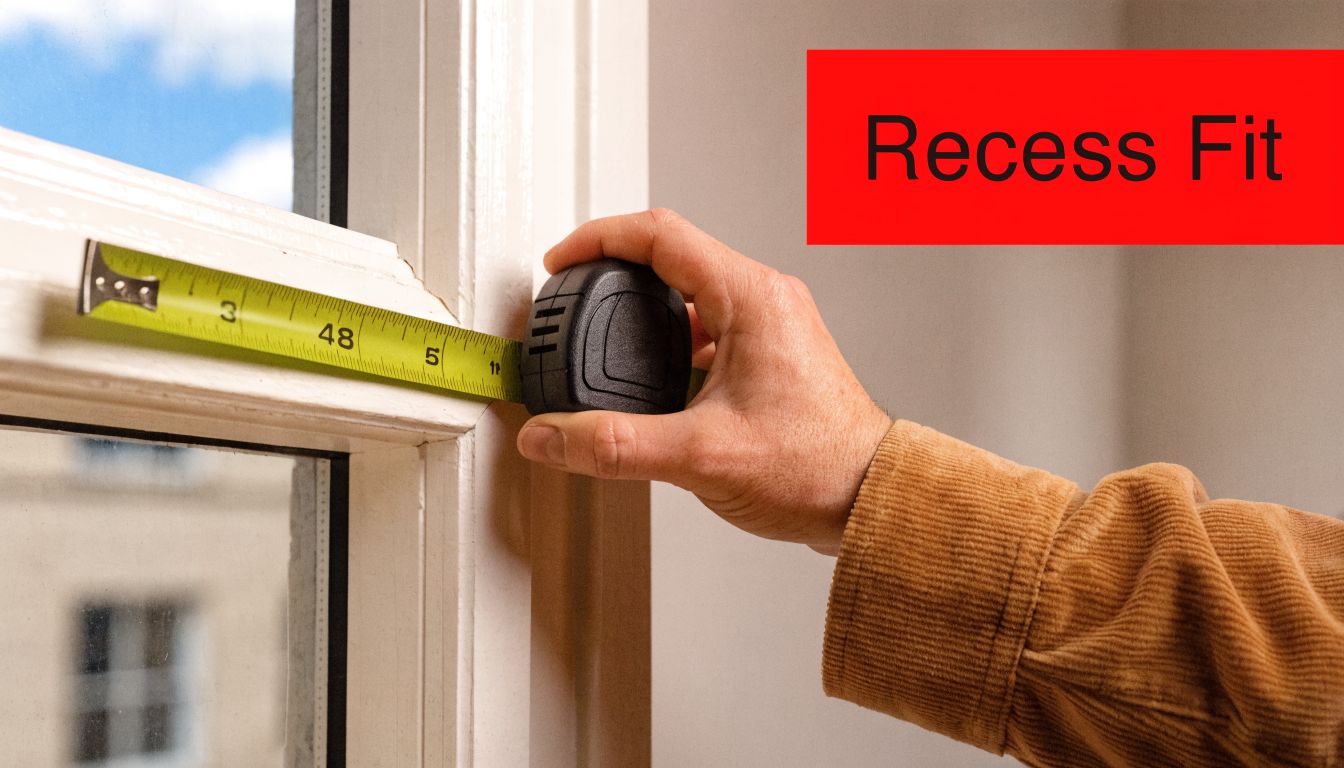 Insect Screens A person using a tape measure to determine the internal recess dimensions of a window frame.