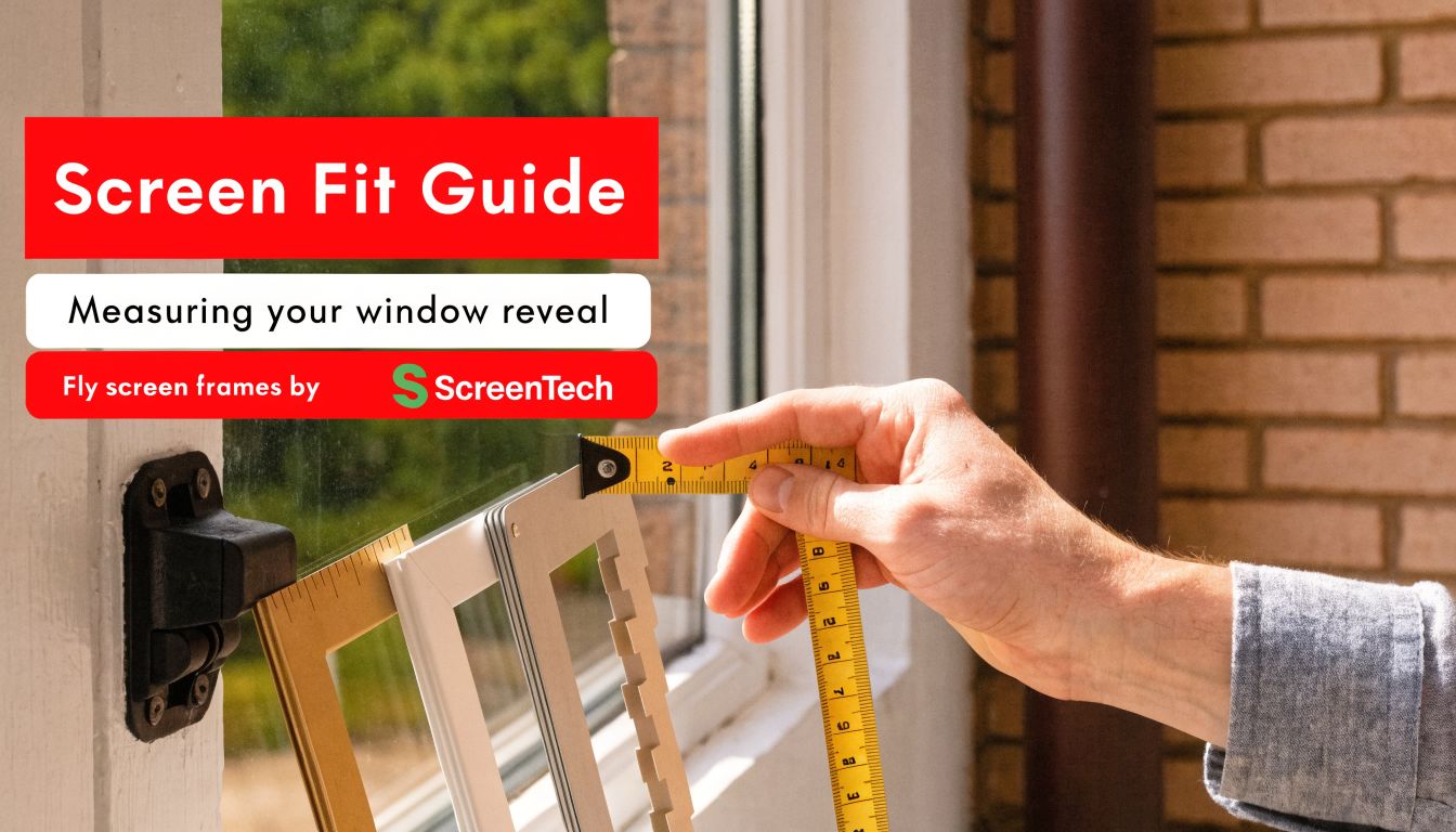 Insect Screens A person using a tape measure to check the window reveal depth for a fly screen installation.